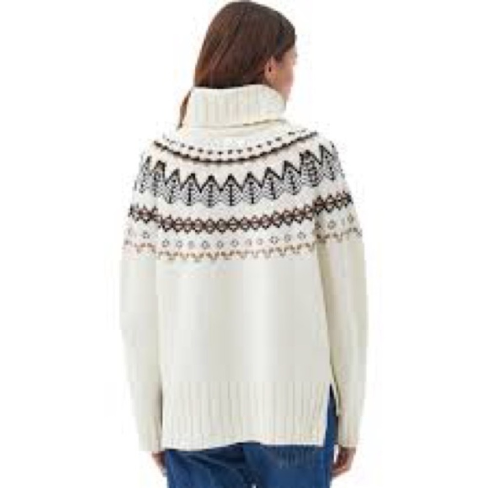 Tahari Fair Isle Turtleneck Sweater Ivory Knit XS Cozy Winter Oversized - Picture 3 of 9